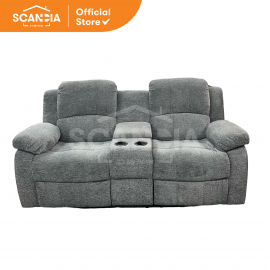 SCANDIA Sofa Recliner 2 Seater Osmond W/ Console 186x9x102Cm Gray C692
